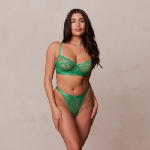 Two-tone Blossom Balcony Bra  - Green | 30 / A