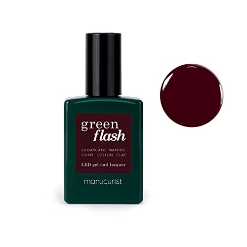 Manucurist smalto semipermanente bordeaux scuro Green Flash Hollyhock - Smalto per unghie gel - Smalto 12-free, bio-based (84%) - Made in France - 15 ml - Hollyhock