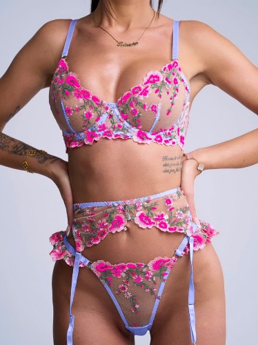 Fantasy Pink Bloom Embroidery Lingerie Set | PINK / M