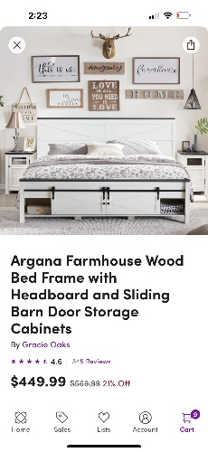Argana Farmhouse Wood Bed Frame with Headboard and Sliding Barn Door Storage Cabinets
