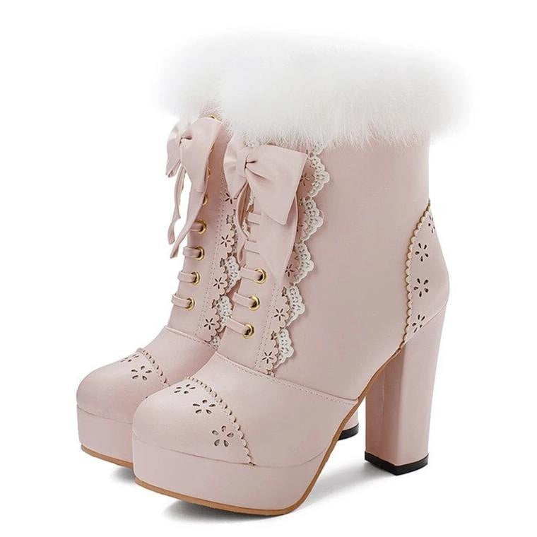Holiday Lolita Booties - Pink / 7