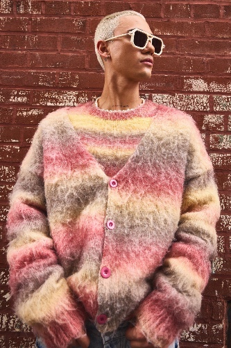 Oversized Boxy Brushed Stripe Knitted Cardigan | boohooMAN USA