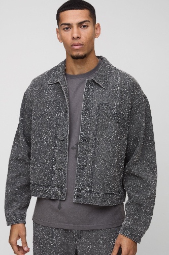 Boxy Textured Carpenter Jean Jacket | boohooMAN USA