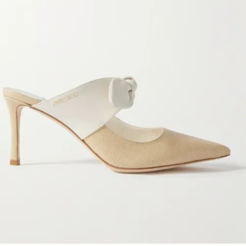 JIMMY CHOO Rali 75 bow-embellished leather and raffia pumps 