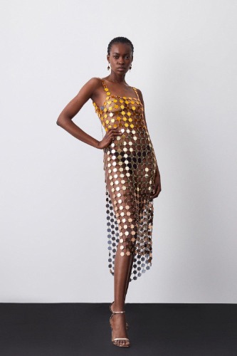 Mirrored Disc Side Split Maxi Dress | Karen Millen