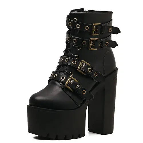 Punk Rock Chunky Block Heeled Booties for Perfect Fit Feet - 4