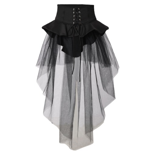 Women Gothic Punk Corset Skirt Irregular Cocktail Tulle Belt Skirts