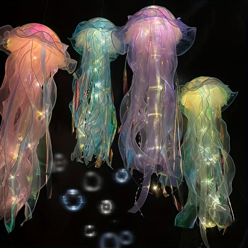 1pc DIY Finished Colorful LED Jellyfish Lamp Network Popular New Year's Eve Small Tool Cross Large Luminous Small Tool Party Decoration Night Light Room Decoration Outdoor Decoration Desktop Small Tool Party Toy