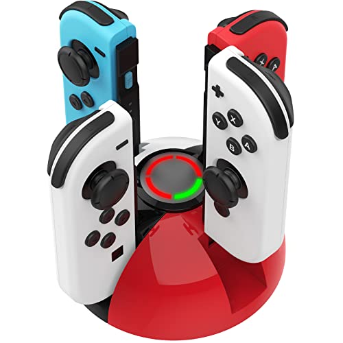HEIYING Dock di Ricarica per Joy-Con Nintendo Switch/Switch OLED, Stazione di Ricarica Switch joycon, Supporto di Ricarica per Switch Joy-Con con indicatore LED - Red White