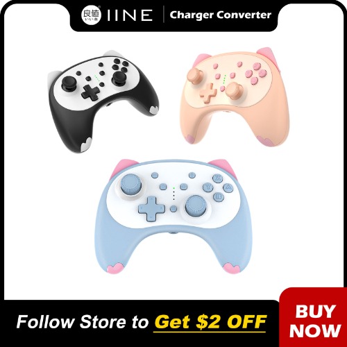IINE Cartoon Kitten Wake Up Voice Wireless Controller Headset Support Compatible Nintendo Switch/Switch lite/Switch OLED