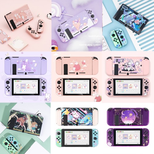 Cute Purple Pink Rabbit Cat Soft TPU Skin Protective Case for Nintendo Switch NS Console Joy-Con Controller Housing Shell Cover