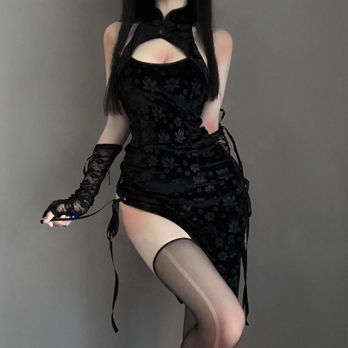 'Serpent' Black Alt Goth Cheongsam Dress