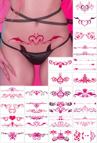 Sexy Body Temporary Tattoos Inmon Stickers 24 Sheets Large Black Red Floral Waterproof Tattoo Stickers for Women Girl