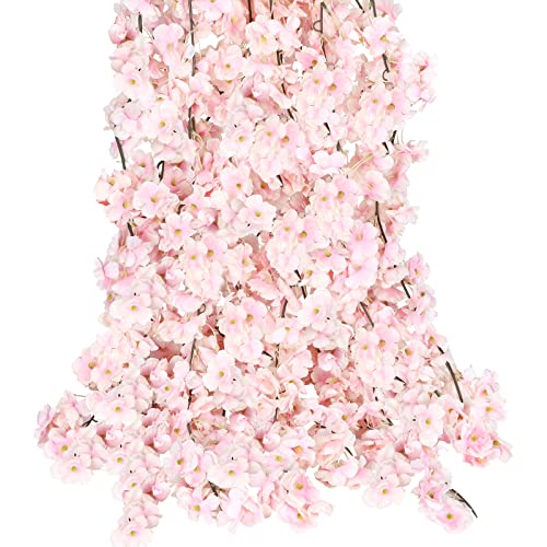 CEWOR 6pcs Artificial Cherry Blossom Flower Vines Faux Flowers for Outdoors Hanging Silk Flowers Garland for Wedding Party Home Japanese Kawaii Decor - 6pcak