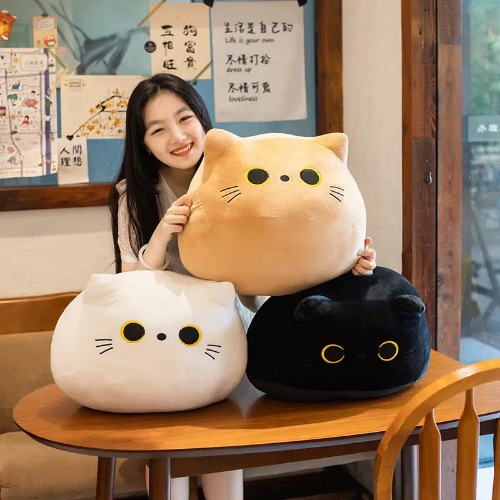 Adam - Soft Cat Plush Pillow Toy - Black / 18cm