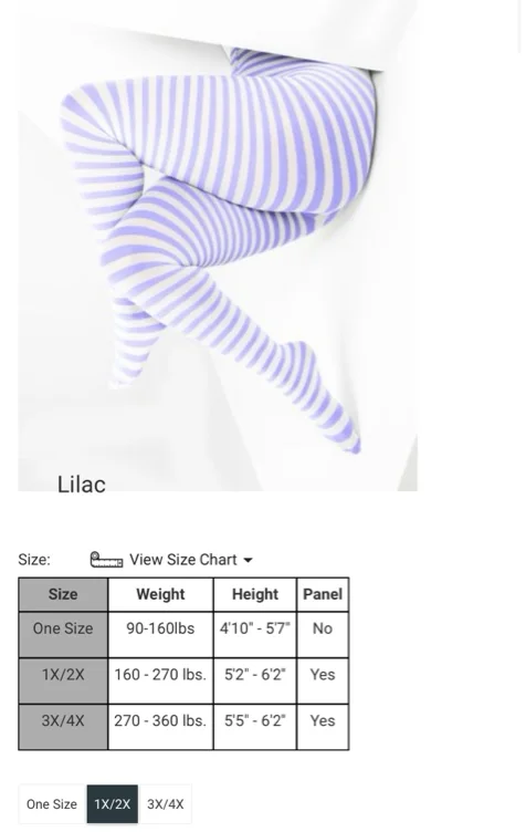  Plus Size White Striped Tights Style Lilac 1X/2X