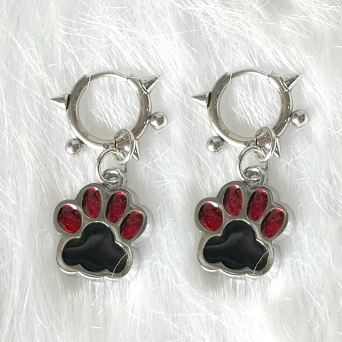 red n black paw earings