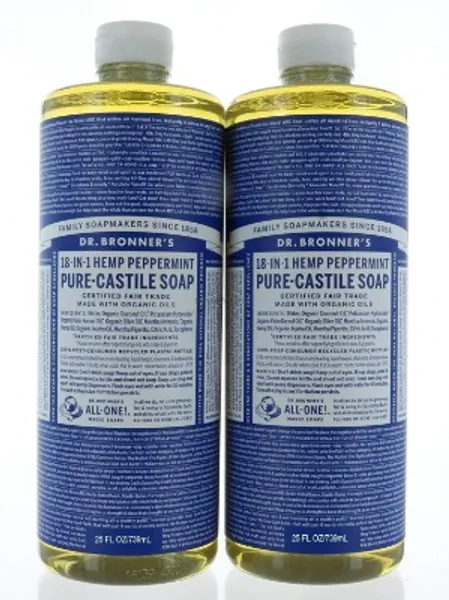 Set 2, Dr. Bronner's Organic Soaps Pure-Castile Soap, 18-in-1 Hemp Peppermint, 25 FL/739mL Each
