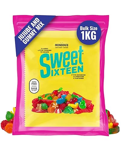 Sweet Sixteen Jujube & Gummy Candies – Classic Mix of Sweet Gummies and Jujubes – 1kg per Pack, Peanut & Nut-Free Candies, Soft, Chewy, and Always Fresh - 1 kg (Pack of 1)