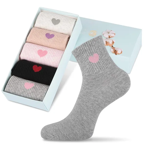 Corlap 5 Pairs Womens Funny Socks Cozy Cute Embroidery Patterned Fun Socks Novelty Heart Socks with Box for Women Gifts