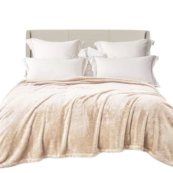 Exclusivo Mezcla Plush Fuzzy Fleece Queen Size Bed Blanket as Coverlet/Bed Cover/Bedspread/Bed Sheet( Beige, 90x 90 inch)- Lightweight, Soft, Cozy and Warm