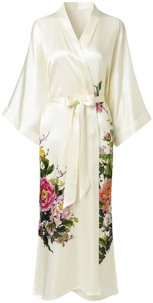 Ledamon Women's 100% Silk Kimono Long Robe - Classic Colors and Prints