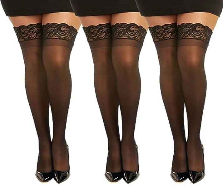 Dreamgirl womens Sheer Thigh High Pantyhose, Hosiery, Nylons, Stockings With Comfort Lace Top Anti-slip Silicone Elastic Band