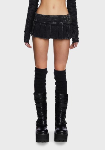 Modulation Pleated Denim Micro Skirt | Medium