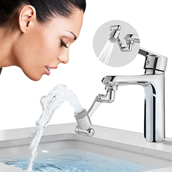 1080° Swivel Faucet-Extender Universal Sink-Water-Aerator - 2 Mode Splash Filter Extension, Kitchen Bathroom 360° Angle Rotatable Spray Attachment, Multifunctional Robotic Arm -Washing Eye/Hair/Face