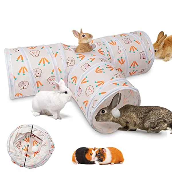BWOGUE Bunny Tunnels & Tubes Collapsible Carrot Bunny Hideout Extra Large Small Animal Tunnel Toys for Dwarf Rabbits Bunny Guinea Pigs Kitty