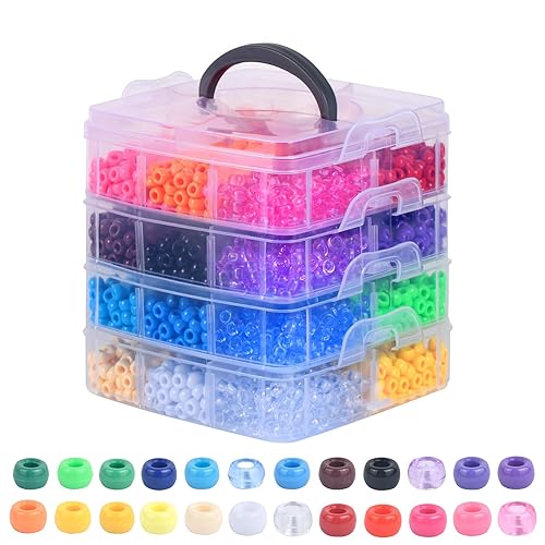 Simetufy 4200Pcs Pony Beads, Beads for Bracelets Making, Multi-Colored Hair Beads for Hair Braids, 24 Assorted Colors Kandi Friendship Bracelet Beads for Craft, Jewelry Making, Chirstmas Gifts (Boxed) - 4200pcs