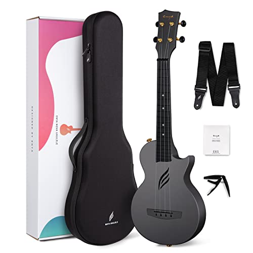 Enya Concert Ukulele Nova U 23 Carbon Fiber Travel Ukulele with Beginner Kit includes online lessons, case, strap, capo and strings (Black) - 23 inch - 23" Black