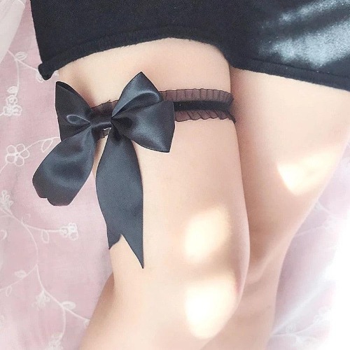 Lace Garters with Large Ribbon - Black