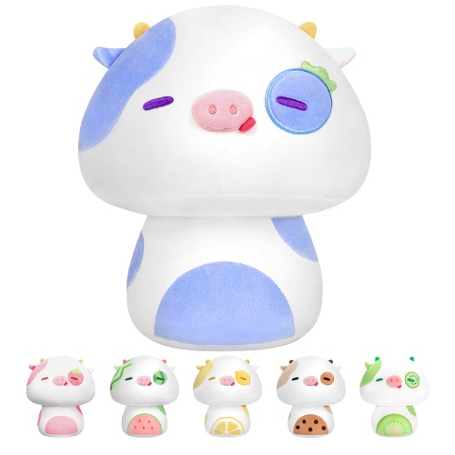 Mewaii 14Inch Mushroom Plush, Blueberry Cow Plush Pillow Soft Plushies Squishy Pillow, Cute Stuffed Animals Kawaii Plush Toys Throw Pillow Decoration Girls Boys - 14 Inch - Blueberry Cow