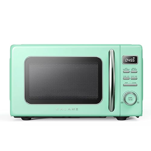 Galanz GLCMKZ07GNR07 Retro Countertop Microwave Oven with Auto Cook & Reheat, Defrost, Quick Start Functions, Easy Clean with Glass Turntable, Pull Handle.7 cu ft, Green - Green - .7 cu ft - Modern - Microwave Oven