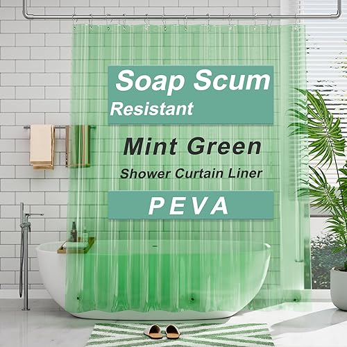 AmazerBath Shower Curtain Liner, 72x72 Transparent Mint Green Shower Curtain Liner, Lightweight Plastic Shower Curtain Liner, Waterproof Shower Liner for Bathroom with 3 Magnets and 12 Grommet Holes - Clear Mint Green - 72"W x 72"L (Pack of 1)
