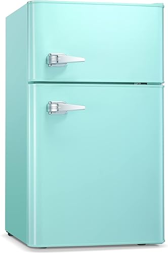 Antarctic Star Compact Mini Refrigerator Separate Freezer, Small Fridge Double 2-Door Adjustable Removable Retro Stainless Steel Shelves Garage Camper Basement/Dorm/Office 3.2 cu ft.Green - Green