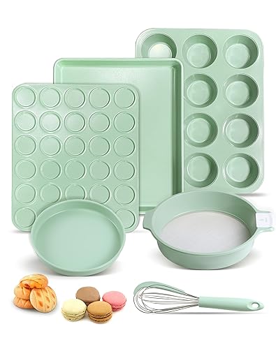 Bakeware Sets Nonstick, Baking Pans Sheets for Cake Cookie Pizza, 6 Piece Baking Supplies Kit includes Muffin Pan, Cake Pan & Cookie Sheets, Sifter and Whisky, Carbon Steel Baking Utensils for Oven