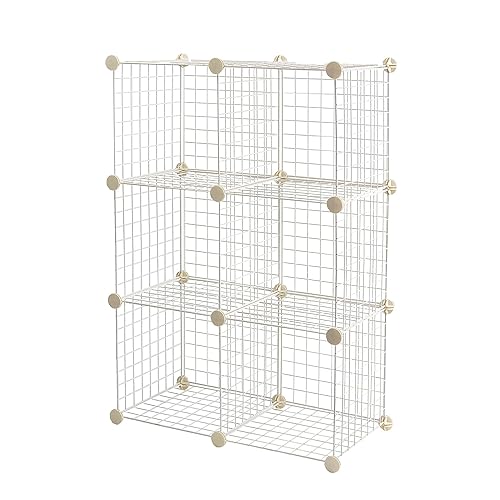 Amazon Basics 6-Cube Wire Grid Stackable Storage Shelves, 12 x 12-Inches, White - White - 6-Cube