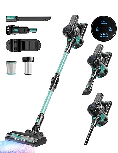 Cordless Vacuum Cleaner, 130AW Suction Stick Vacuum Cleaner with LED Headlight, 3 Modes 6 in 1 Cordless Vacuum with 40Min Detachable Battery Vacuum Cleaner for Home Hard Floor Car Carpet (Green) - Green
