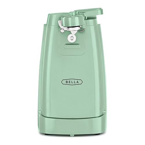 BELLA Electric Can Opener and Knife Sharpener, Multifunctional Jar and Bottle Opener with Removable Cutting Lever and Cord Storage, Stainless Steel Blade, Sage - Sage - One Size - Sharpener