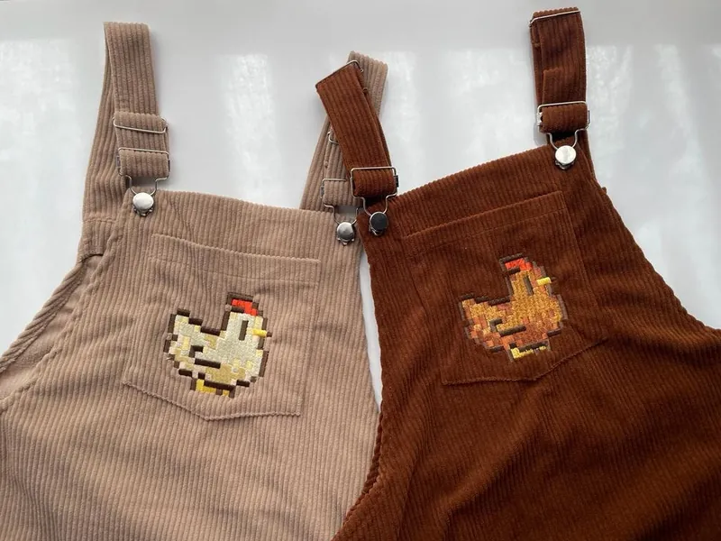 Chicken Stardew Valley Pinafore Dress / Embroidery Pinafore Dress, Overalls Stardew