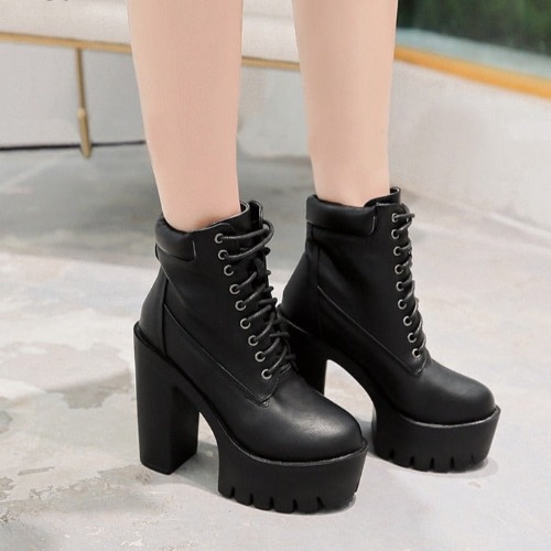 Casual PU Leather Boots' - State of Mind - black / 39