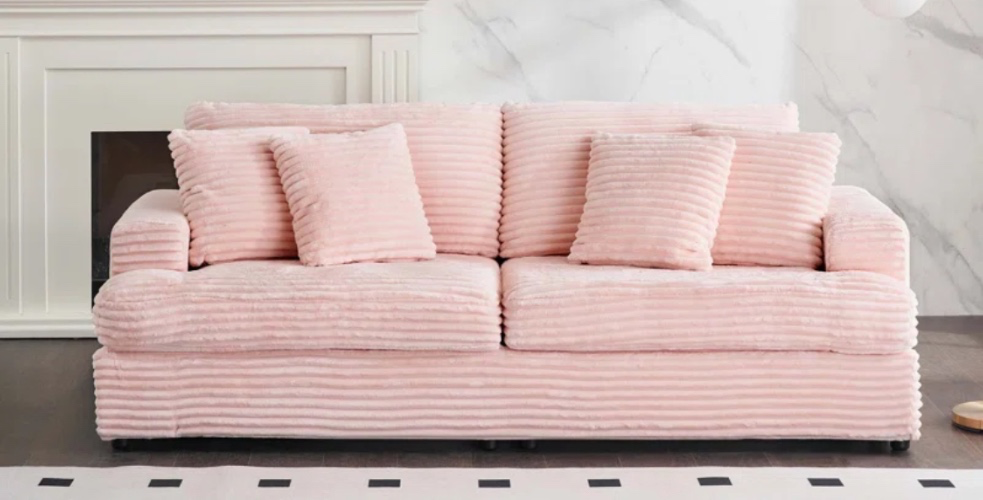 Pink George Oliver 79.3nch Corduroy Sofa with 4 Matching Toss Pillows Sleek Design | Wayfair