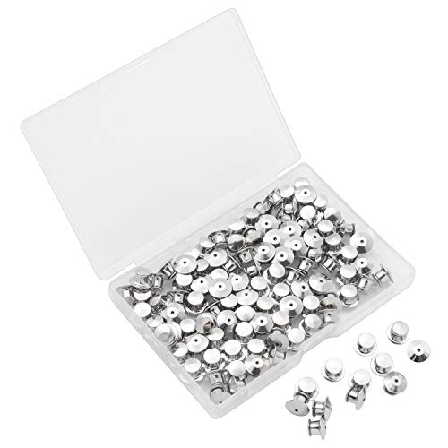 SUBANG 100 Pieces Metal Pin Backs Locking Pin Keepers Locking Clasp with Storage Case - Silver - 100