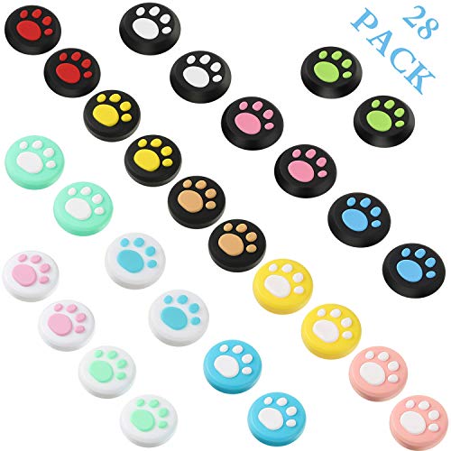 Sumind 28 Pieces Replacement Cute Cat Claw Design Thumb Grip Caps Thumb Grips Analog Stick Cover Joystick Cap Soft Silicone Cover Compatible with Nintendo Switch, Switch Lite and Joy-Con Controller
