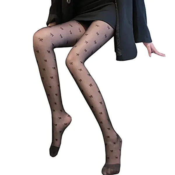 JIHUOO 2 Pcs Patterned Tights Sexy High Waist Tights Bow Print Pantyhose Leggings Mesh Stockings for Women