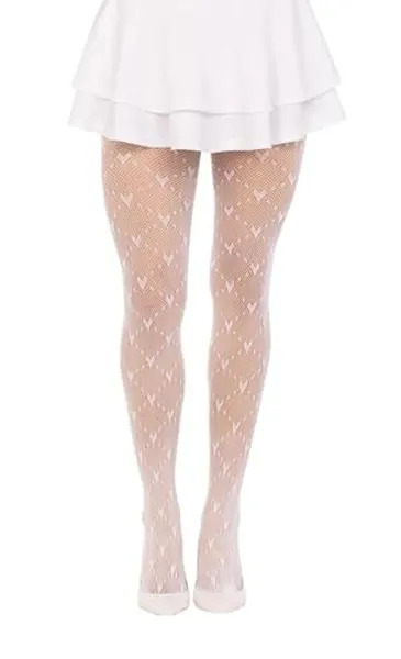 Simply Joshimo Women's Patterned Fishnet Fashion Tights - Love Heart Valentine's Pattern - Black, Red or White