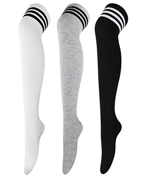 DRESHOW 3 Pairs Over Knee Thigh Socks Thigh High Socks Casual High Stockings Long Knee High Socks for Girl and Women