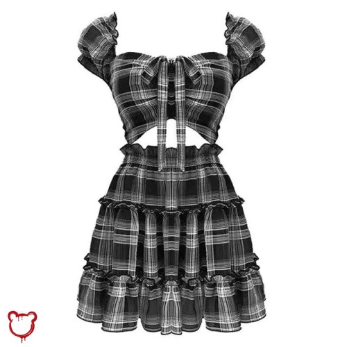 'Black Plaid Two-Piece Set' - plaid / S